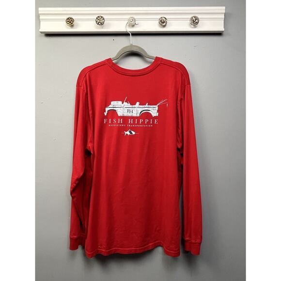 Fish Hippie Cotton Long Sleeve Tee Mens XL Red Sufficient Transportation Graphic - Picture 2 of 7